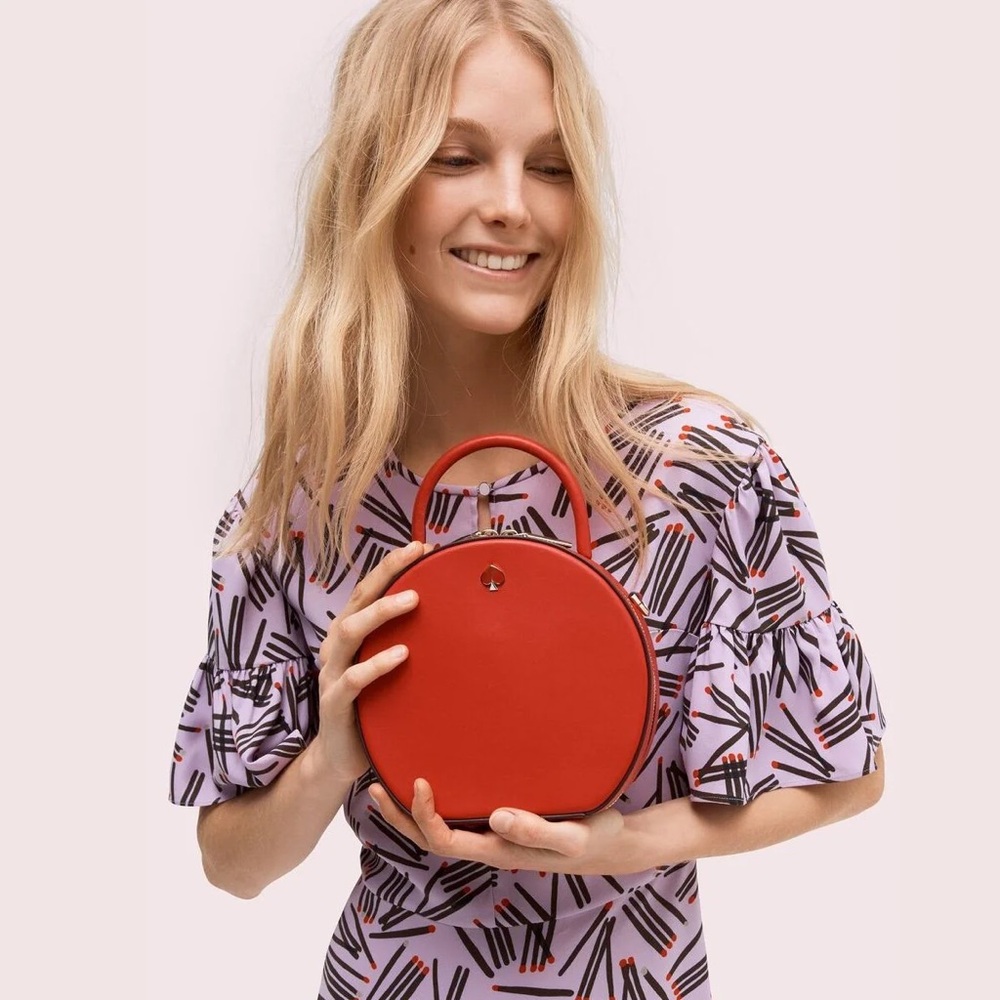Kate Spade Canteen Hot Chili Red Circle/Round Leather Handbag NWT